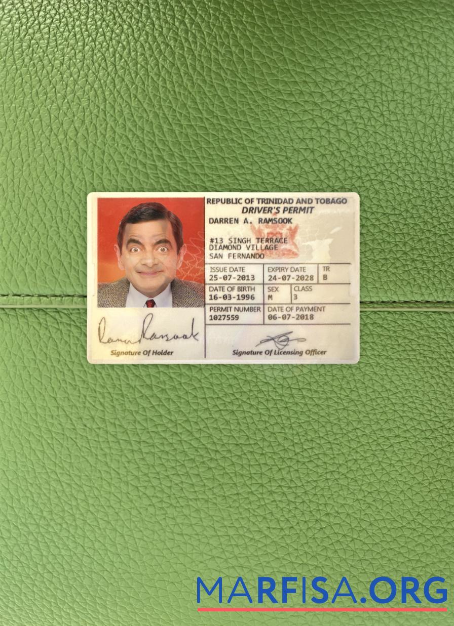 Blank Trinidad and Tobago driving license 2018 present photolook download for verification